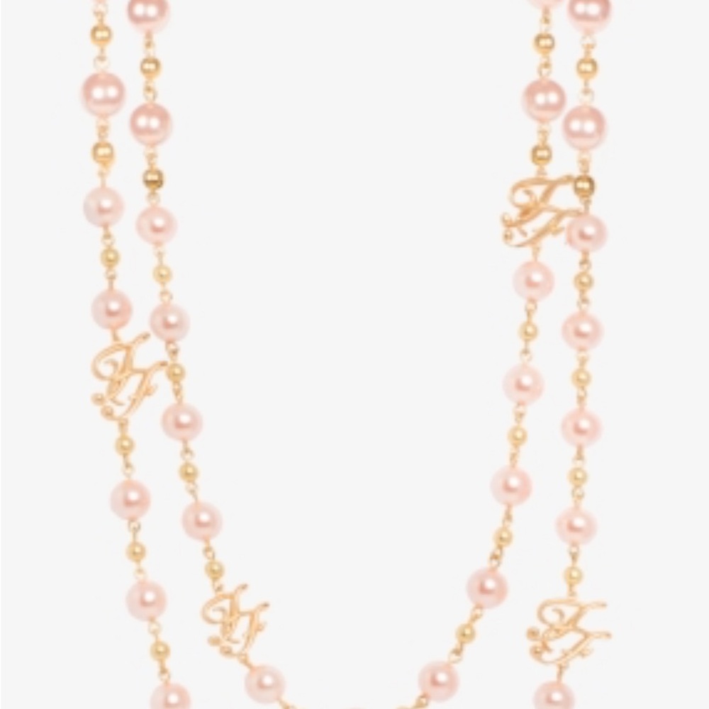 Too Faced Pink Pearl and Gold logo  Necklace